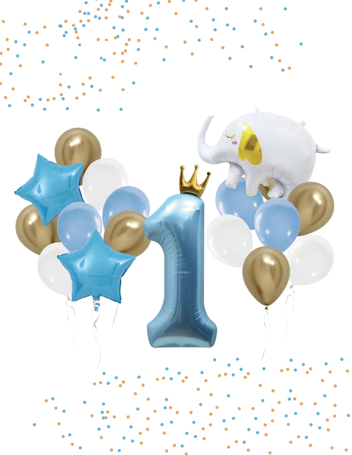 Blue Elephant Birthday Number Balloon Set