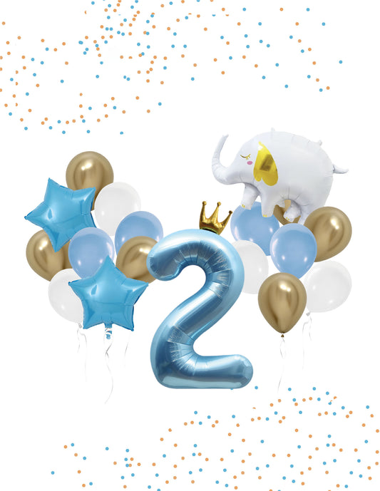 Blue Elephant Birthday Number Balloon Set