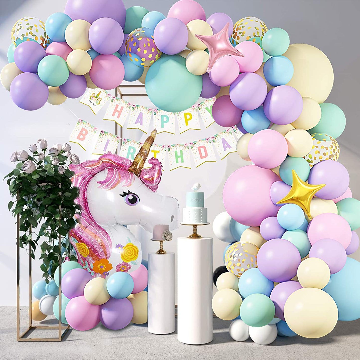 Macaron unicorn balloon garland