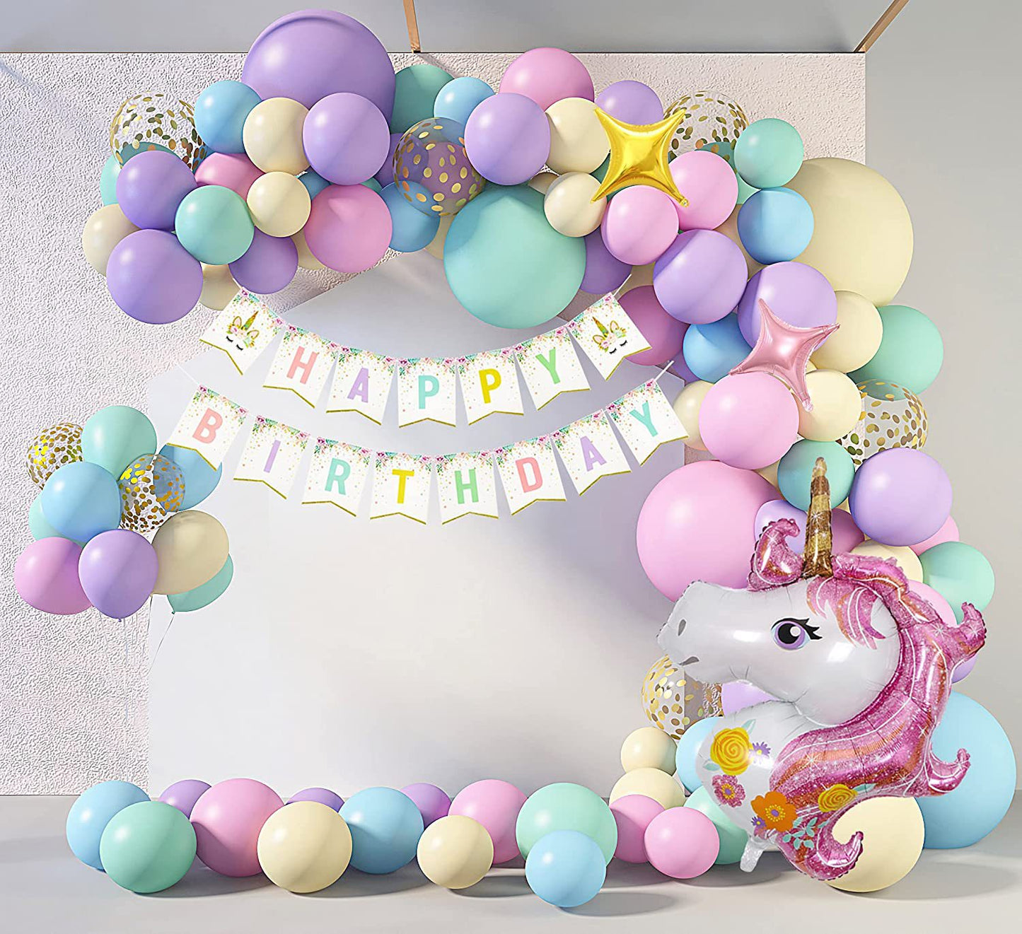 Macaron unicorn balloon garland