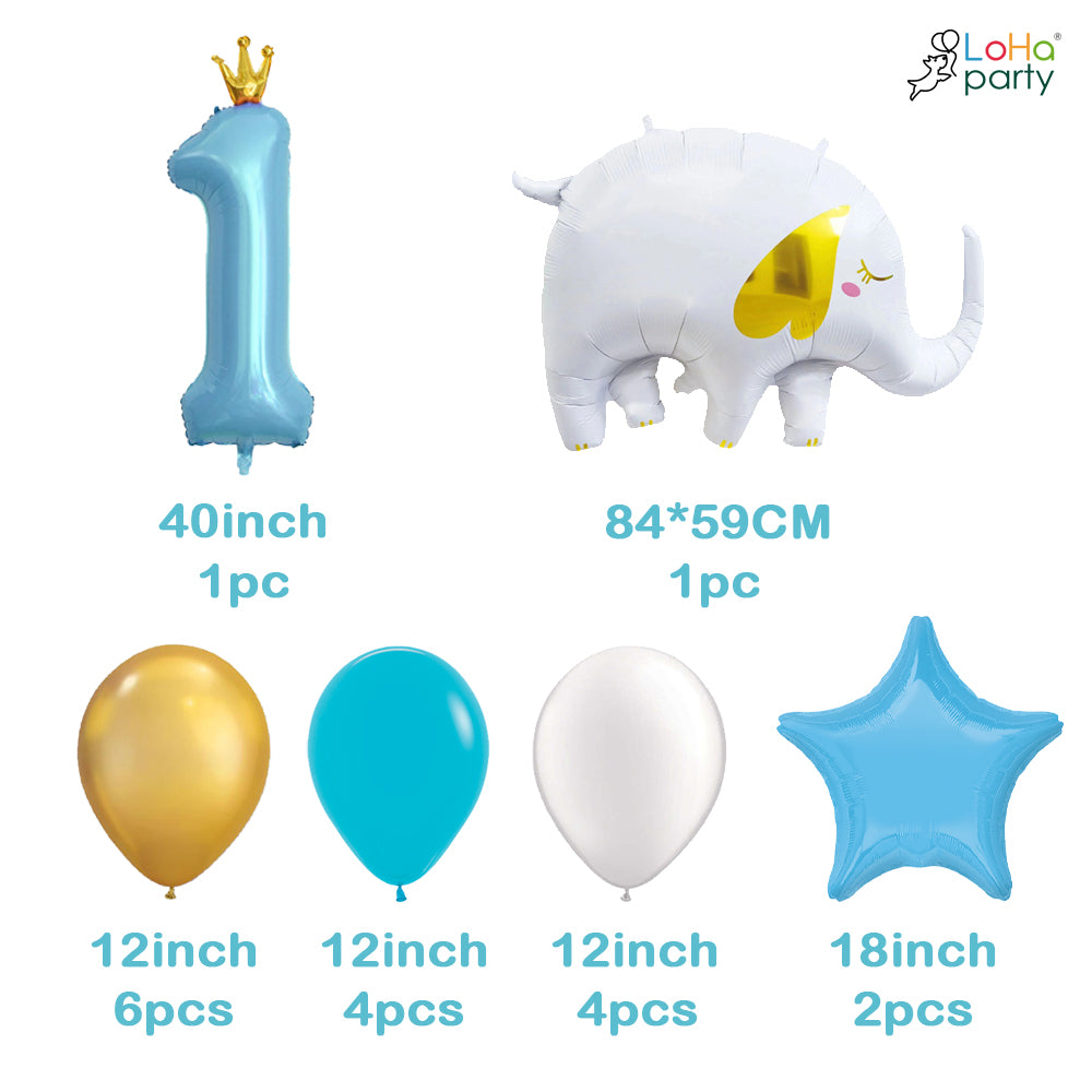 Blue Elephant Birthday Number Balloon Set