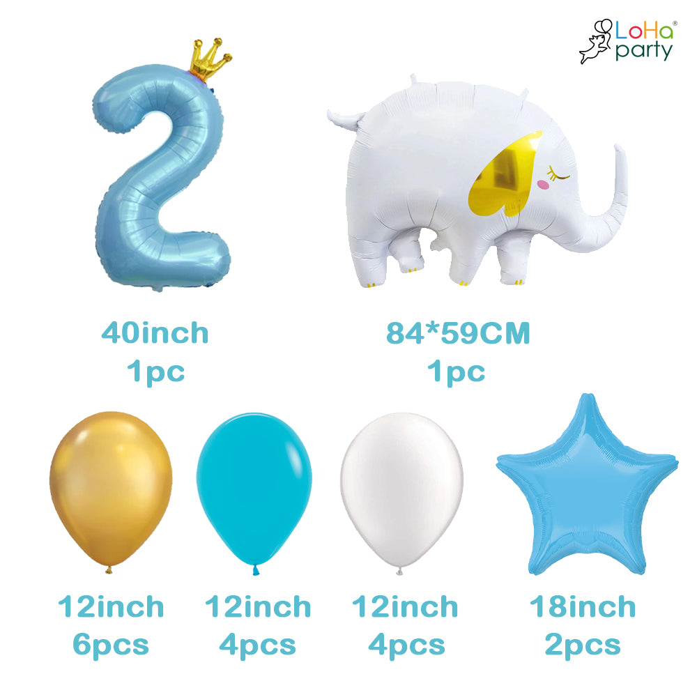 Blue Elephant Birthday Number Balloon Set