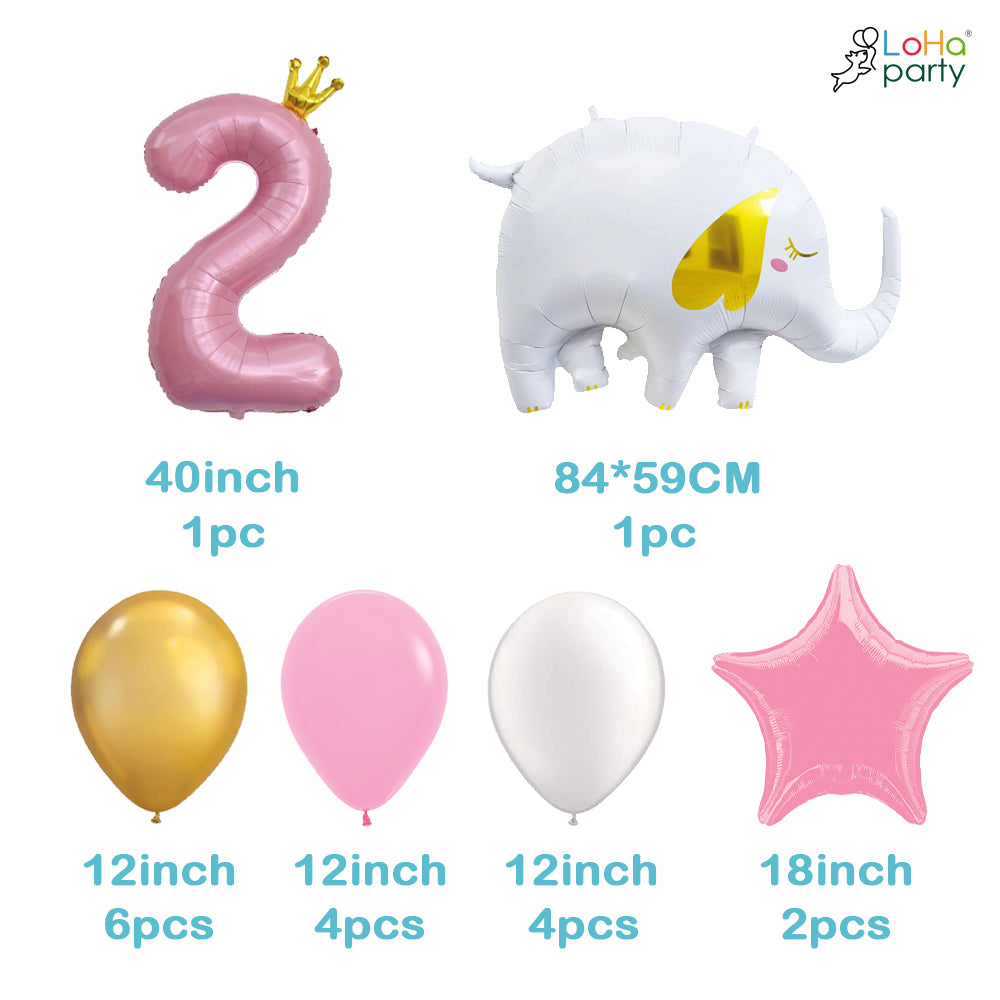 Pink Elephant Birthday Number Balloon Set