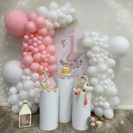 Table Dessert Table Cake Stand Birthday Wedding Party Event Decor Decoration Round Backdrop Base White Cylinder Stand